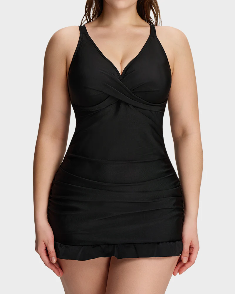 Deep V Cross-Back Ruched One-Piece Swimsuit - Image 27