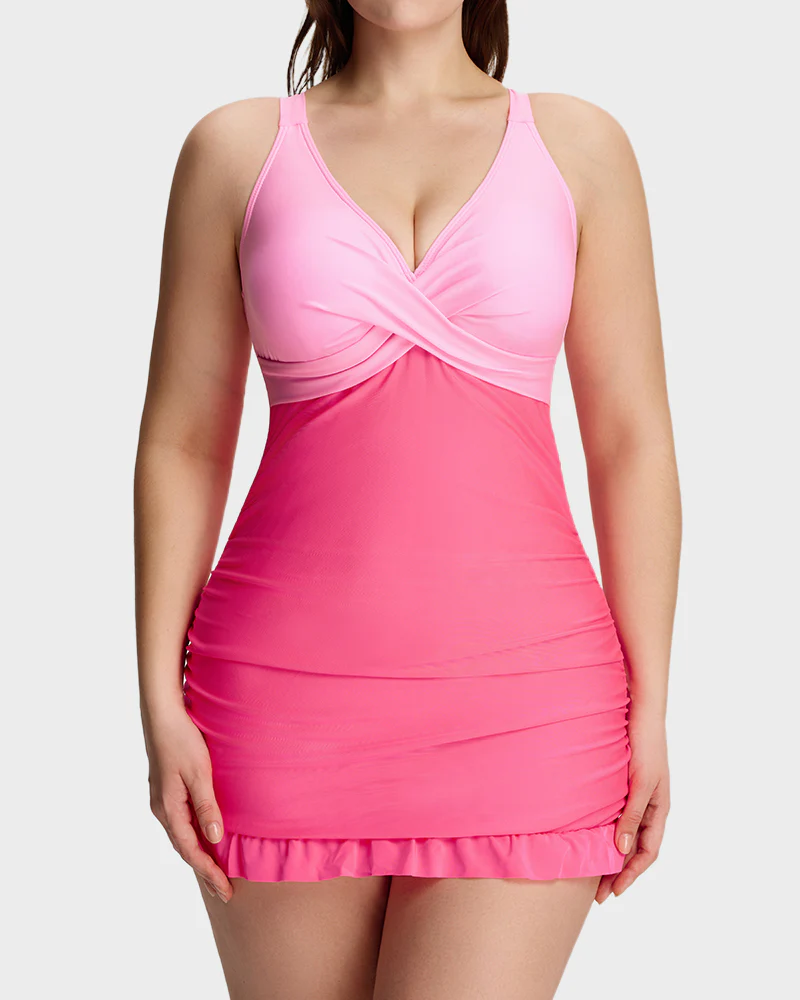 Deep V Cross-Back Ruched One-Piece Swimsuit - Image 30