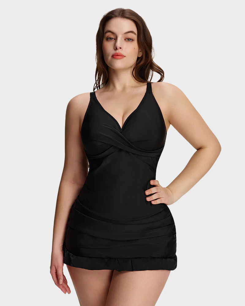 Deep V Cross-Back Ruched One-Piece Swimsuit - Image 4