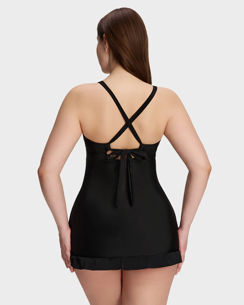 Deep V Cross-Back Ruched One-Piece Swimsuit - Image 6