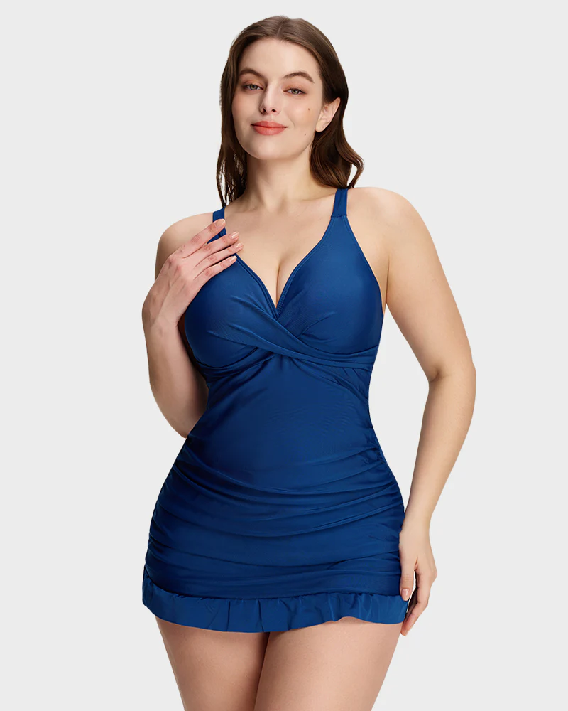 Deep V Cross-Back Ruched One-Piece Swimsuit - Image 7