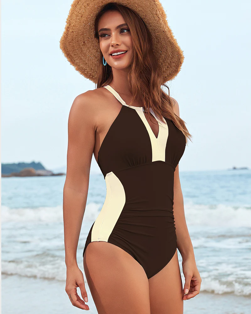 Full Coverage Retro Color Block Swimwear - Image 20