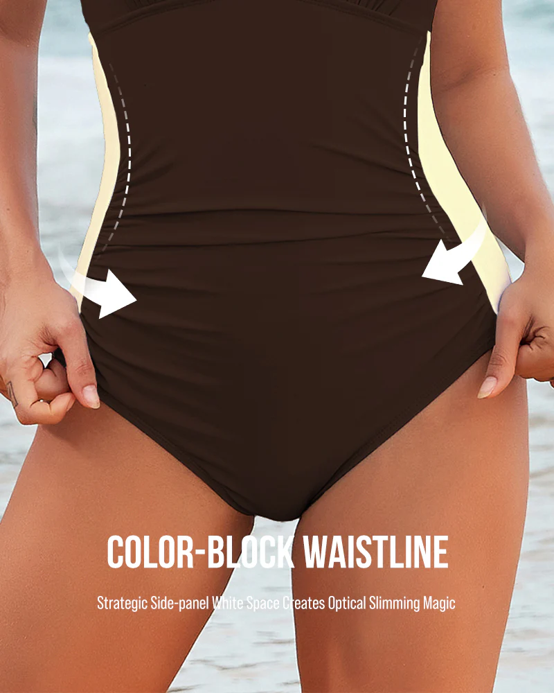Full Coverage Retro Color Block Swimwear - Image 25