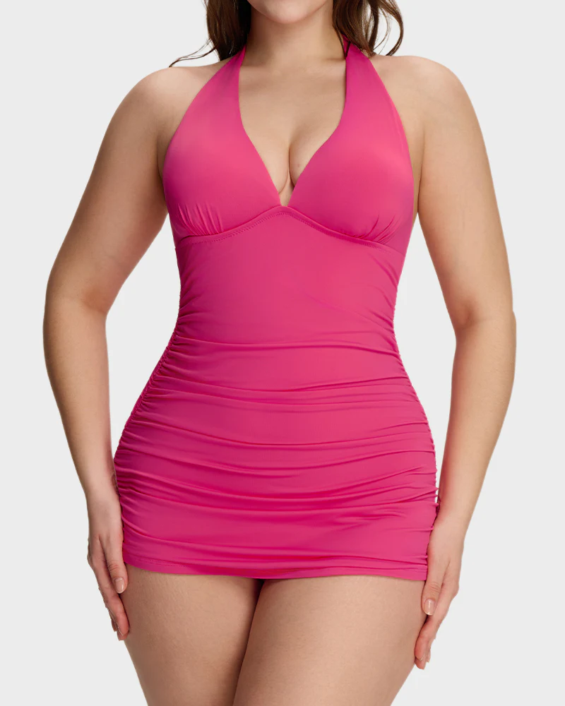 SculptSkin™ BackStage Halter V-Neck Swim Dress - Image 15