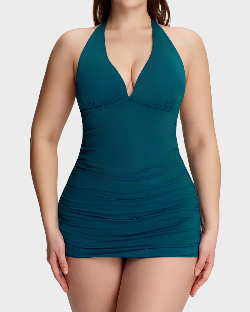 SculptSkin™ BackStage Halter V-Neck Swim Dress - Image 17