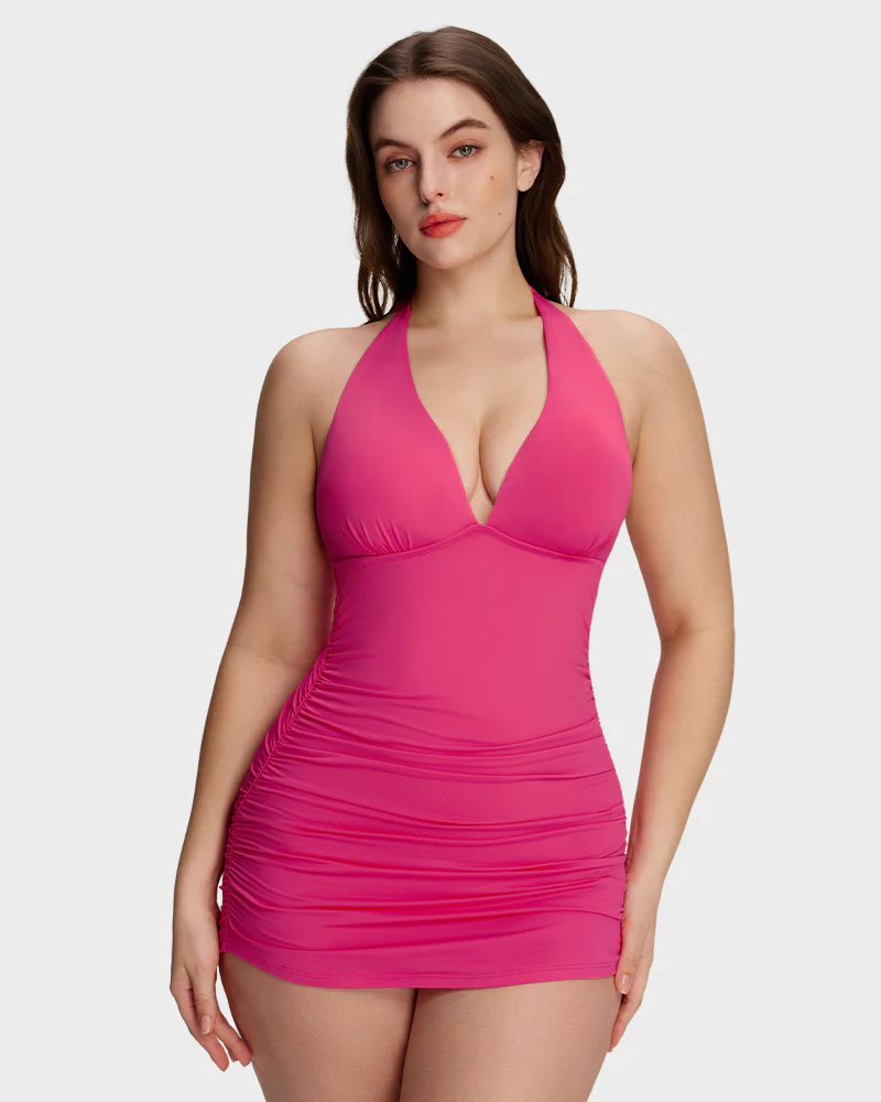 SculptSkin™ BackStage Halter V-Neck Swim Dress - Image 3