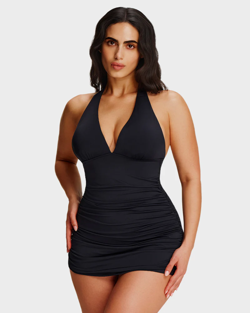 SculptSkin™ BackStage Halter V-Neck Swim Dress - Image 6