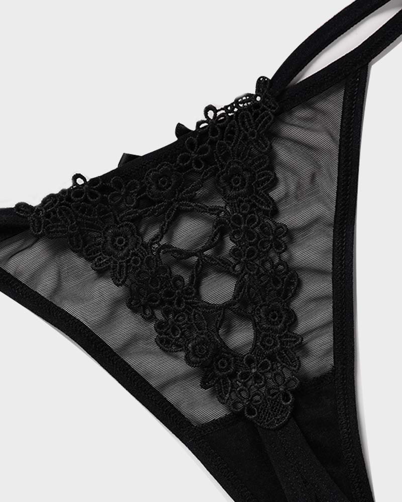 Lace-Trim Mesh V-String Panty - Image 3