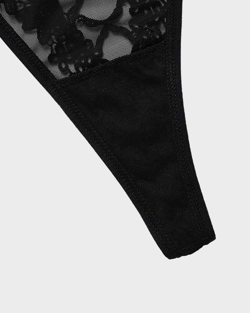 Lace-Trim Mesh V-String Panty - Image 4