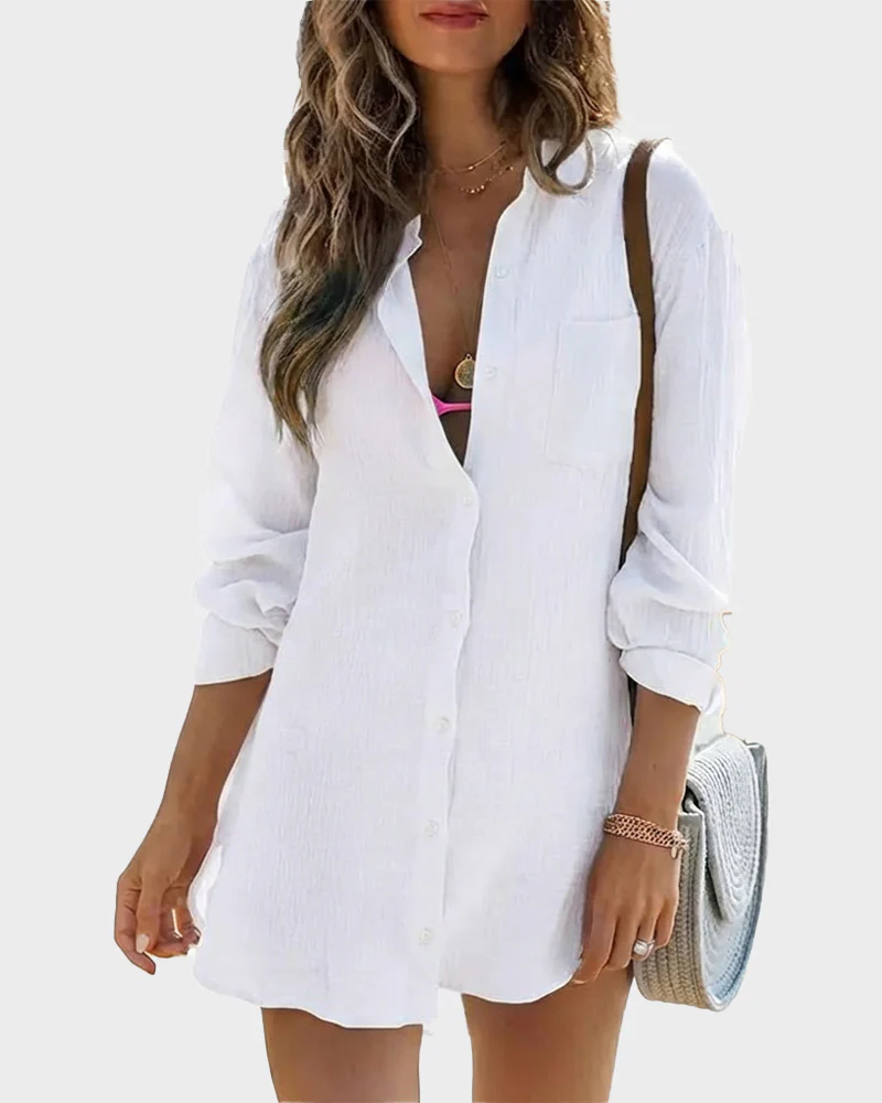 Lightweight Cotton Gauze Beach Cover-Up Shirt - Image 17