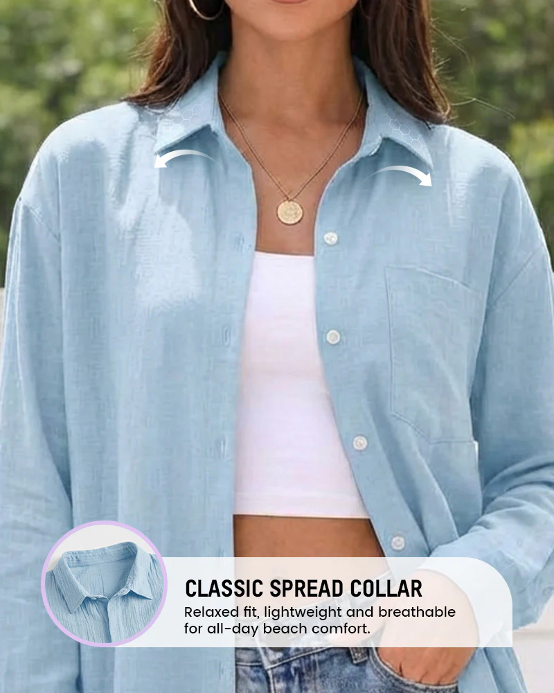 Lightweight Cotton Gauze Beach Cover-Up Shirt - Image 5