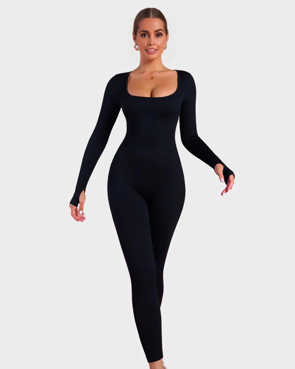 Long Sleeve Square Neck Full Body Shaper Jumpsuit - Image 3