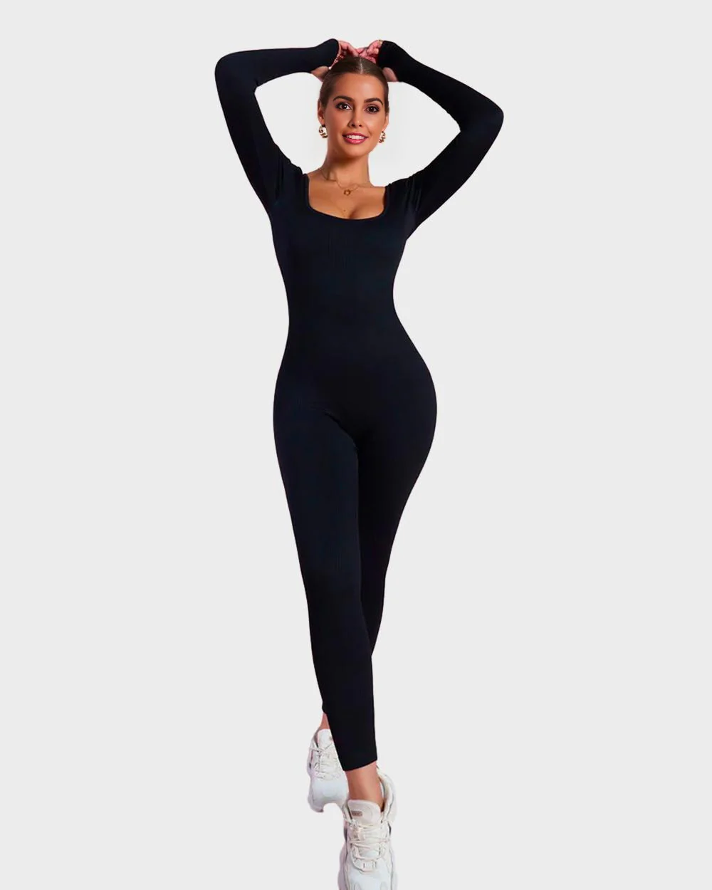 Long Sleeve Square Neck Full Body Shaper Jumpsuit - Image 4