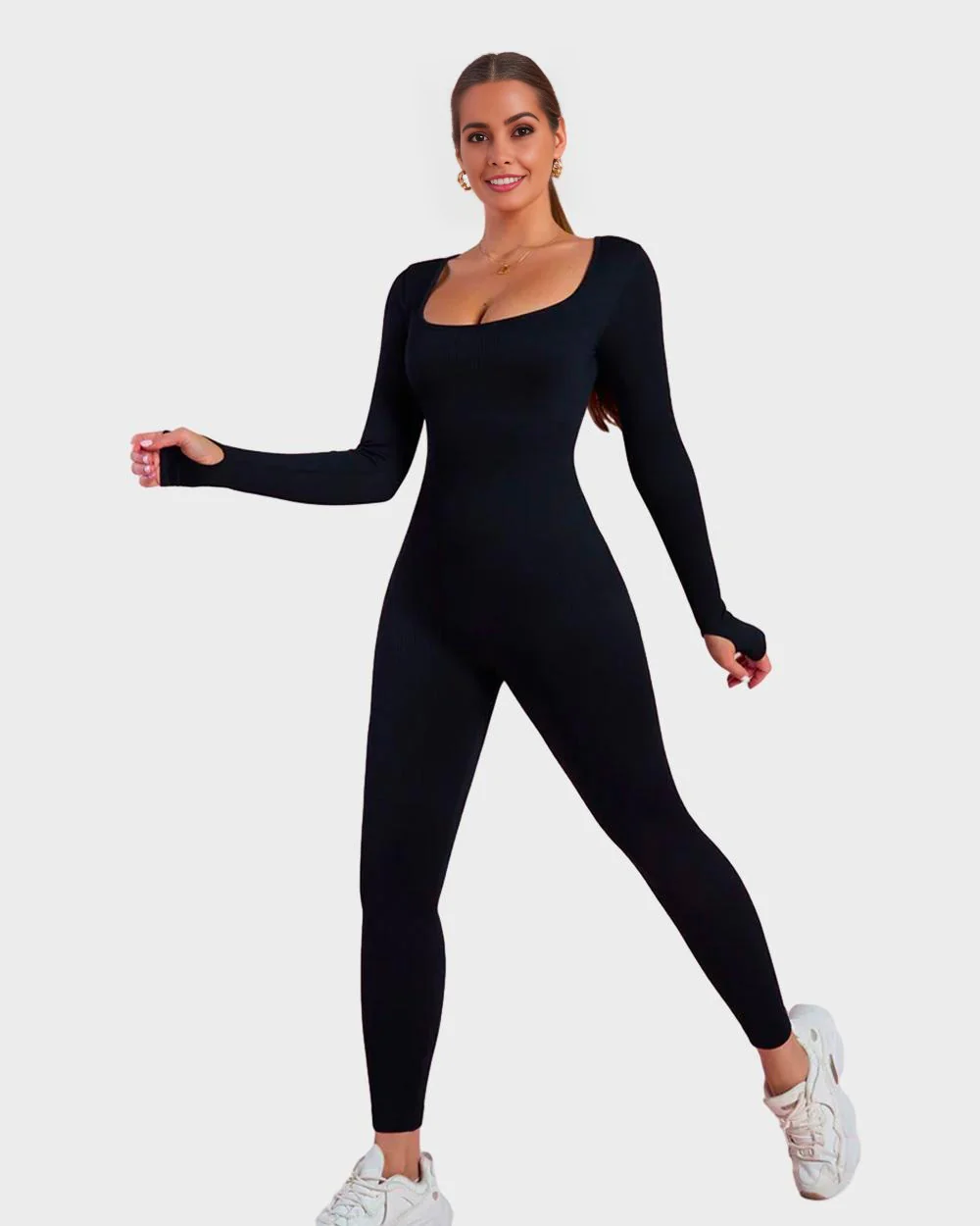 Long Sleeve Square Neck Full Body Shaper Jumpsuit - Image 5