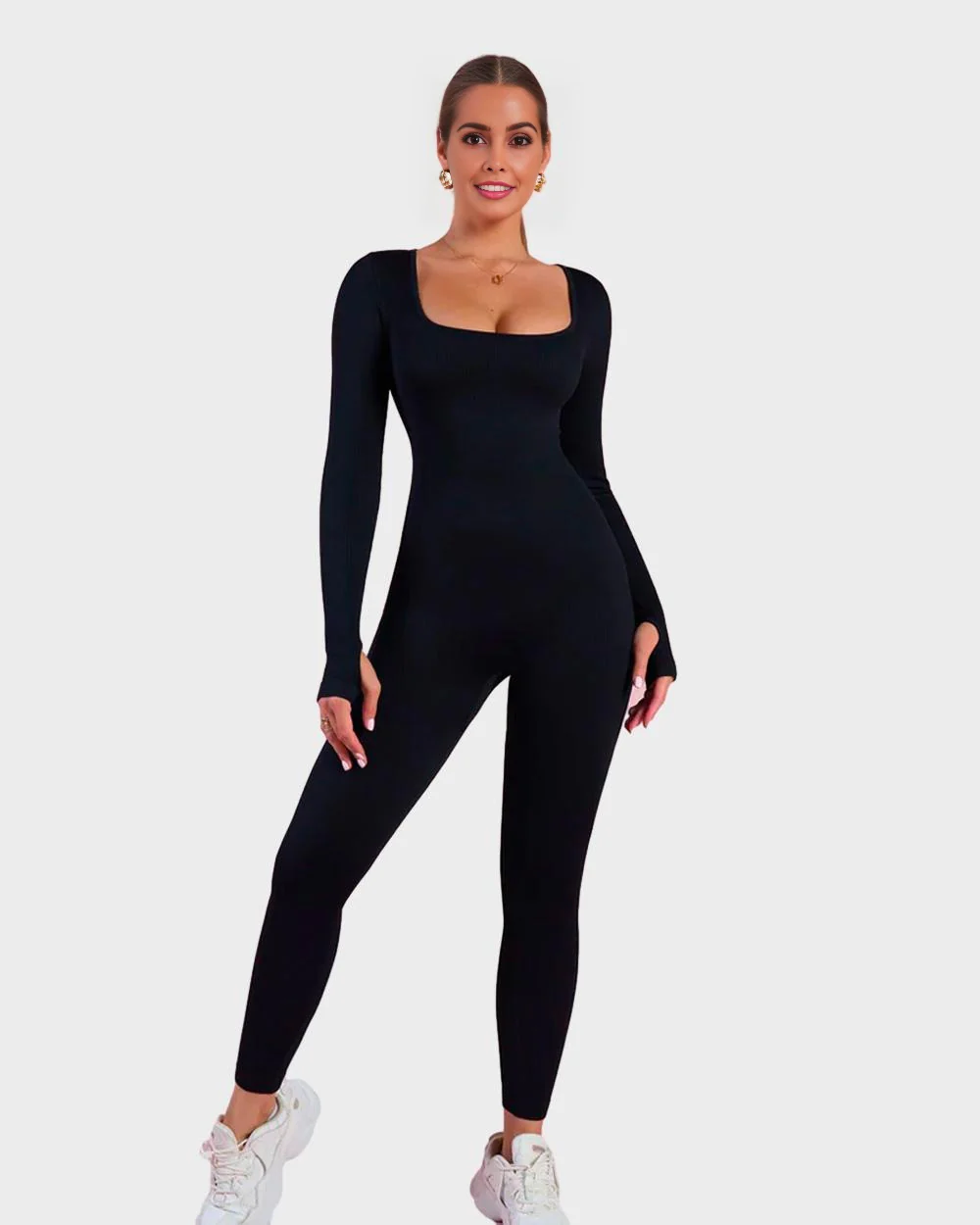 Long Sleeve Square Neck Full Body Shaper Jumpsuit - Image 6