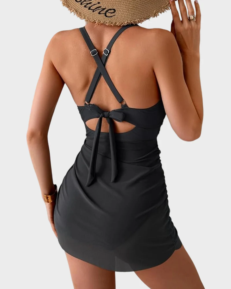 Mesh Cutout Tummy Control One-Piece Swimdress - Image 13