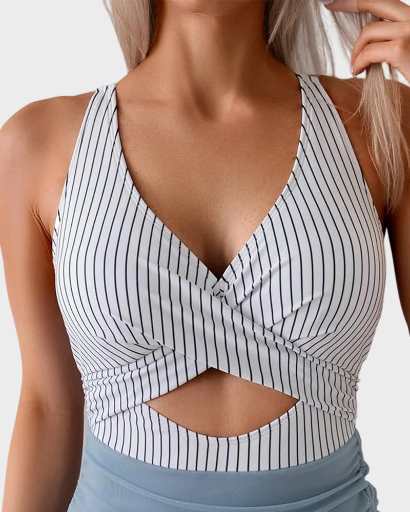 Mesh Cutout Tummy Control One-Piece Swimdress - Image 5