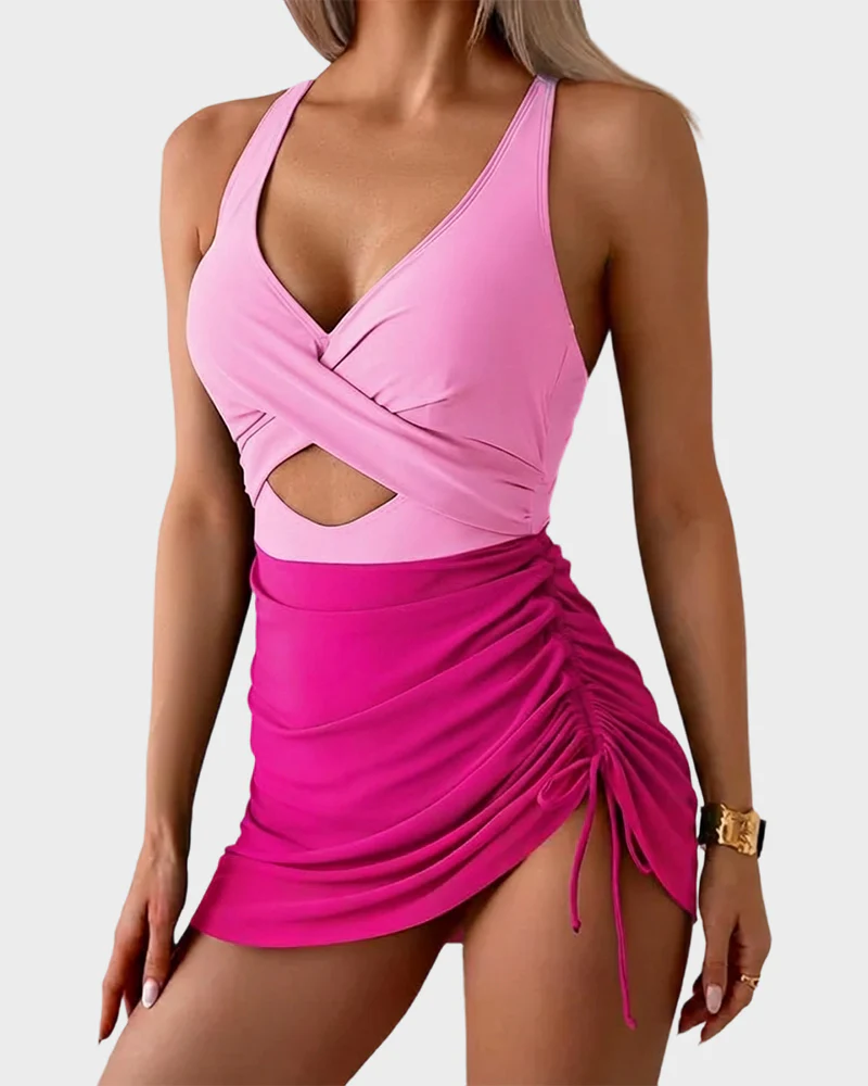 Mesh Cutout Tummy Control One-Piece Swimdress - Image 7