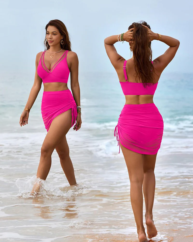 Mesh High Waisted Tummy Control Sarong Wraps Bikini Set - Image 19