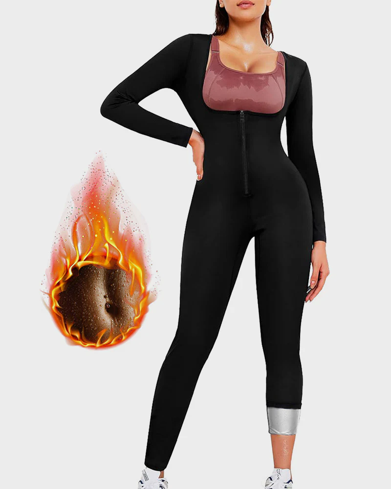 Open Bust Front Zipper Full Body Sauna Jumpsuit - Image 4