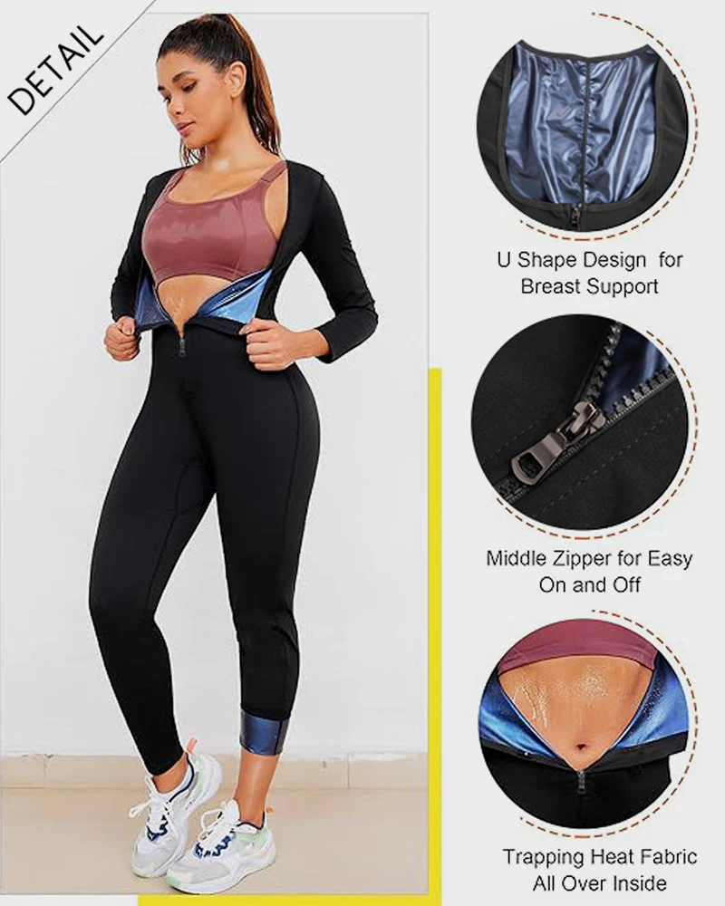 Open Bust Front Zipper Full Body Sauna Jumpsuit - Image 5