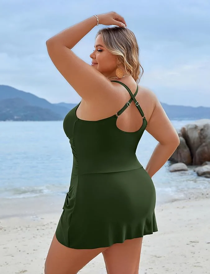 Plus Size One Piece Swim Dress Swimsuit Tummy Control Bathing Suits - Image 10