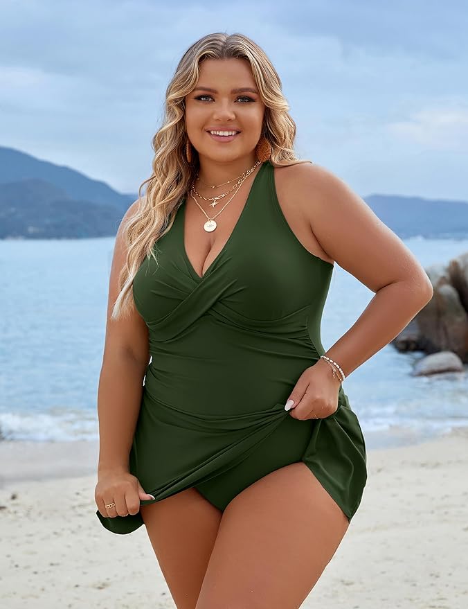 Plus Size One Piece Swim Dress Swimsuit Tummy Control Bathing Suits - Image 7