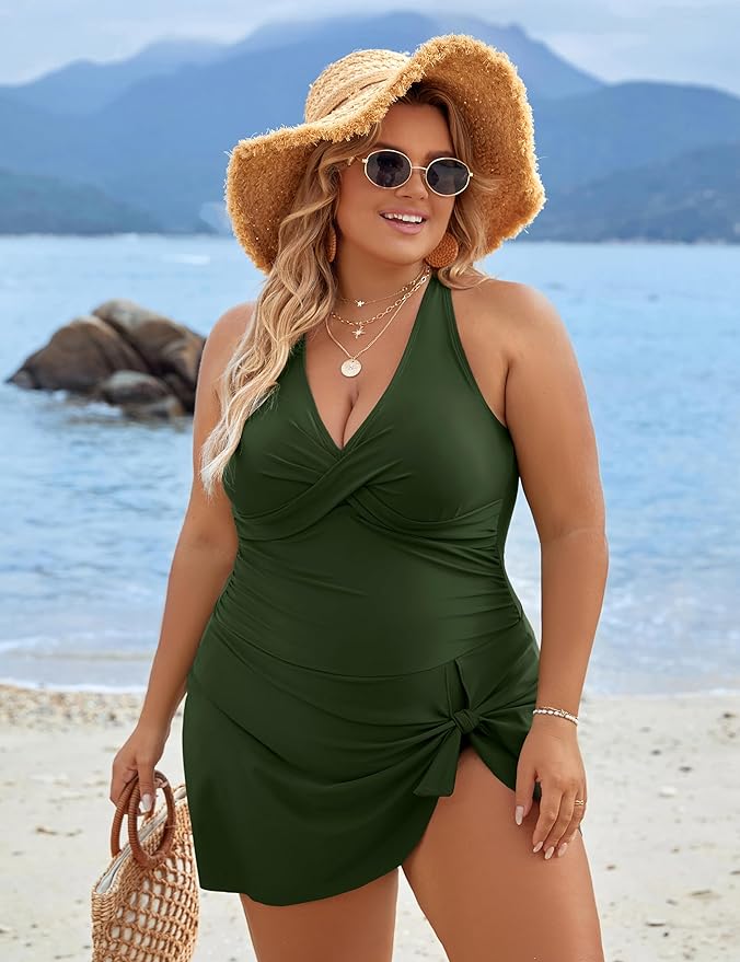 Plus Size One Piece Swim Dress Swimsuit Tummy Control Bathing Suits - Image 8