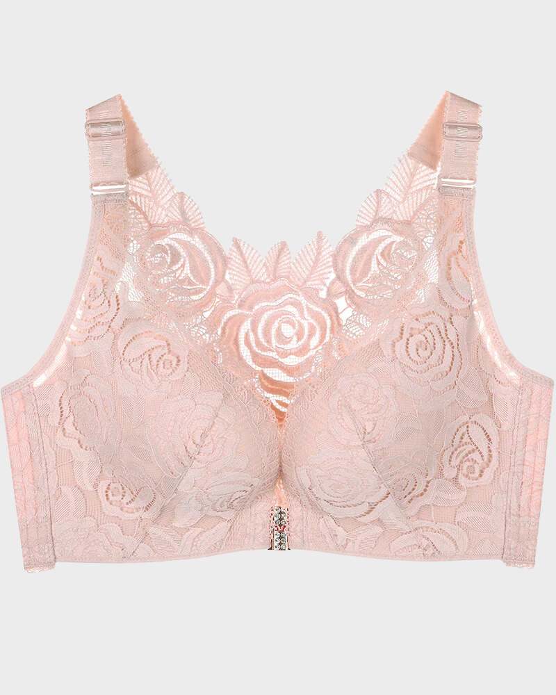 Rose Embroidery Front Closure Bra - Image 13