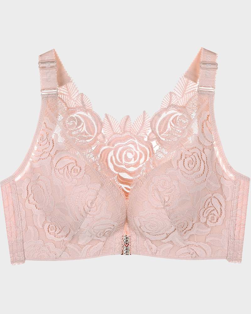 Rose Embroidery Front Closure Bra - Image 14
