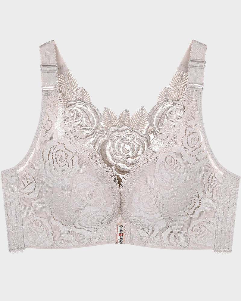 Rose Embroidery Front Closure Bra - Image 15