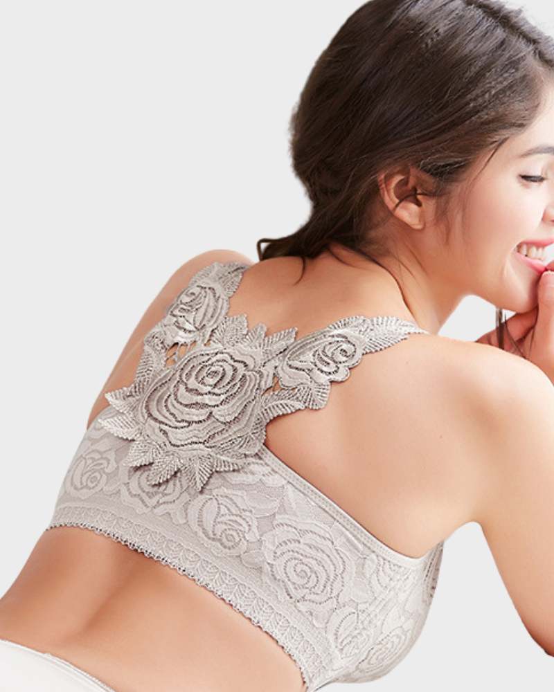 Rose Embroidery Front Closure Bra - Image 17