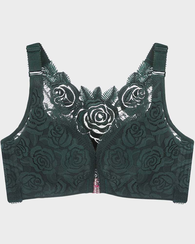Rose Embroidery Front Closure Bra - Image 21