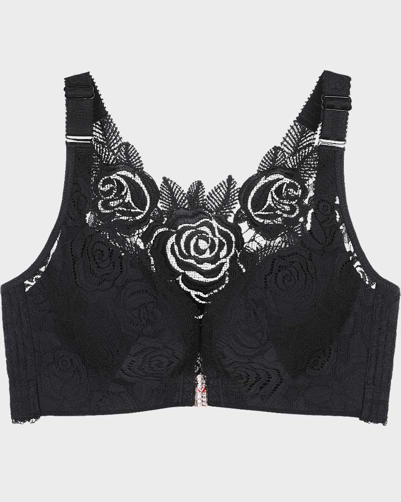 Rose Embroidery Front Closure Bra - Image 5
