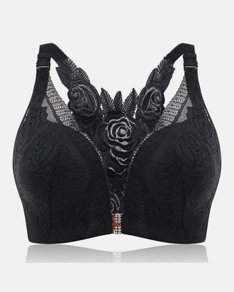 Rose Embroidery Front Closure Bra - Image 7