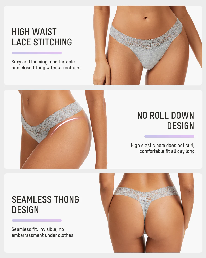 Seamless Low-Rise Lace Thong Panties (3 Pack) - Image 8