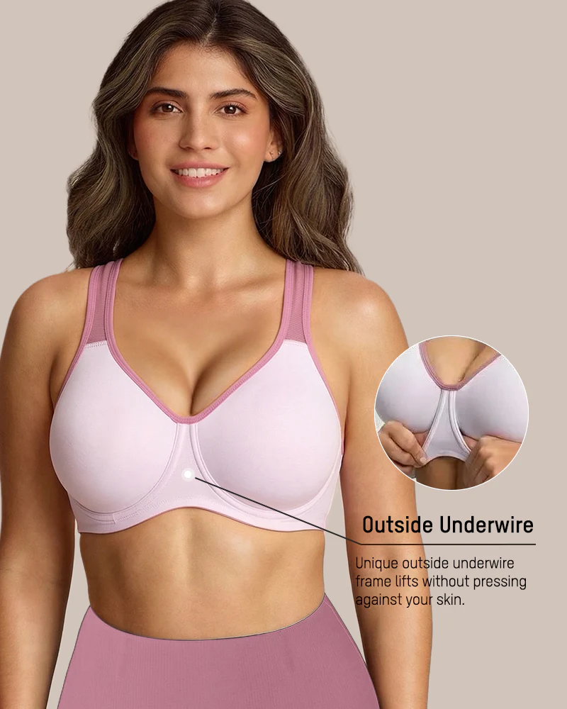 Unlined External Underwire Full Coverage Sports Bra - Image 3